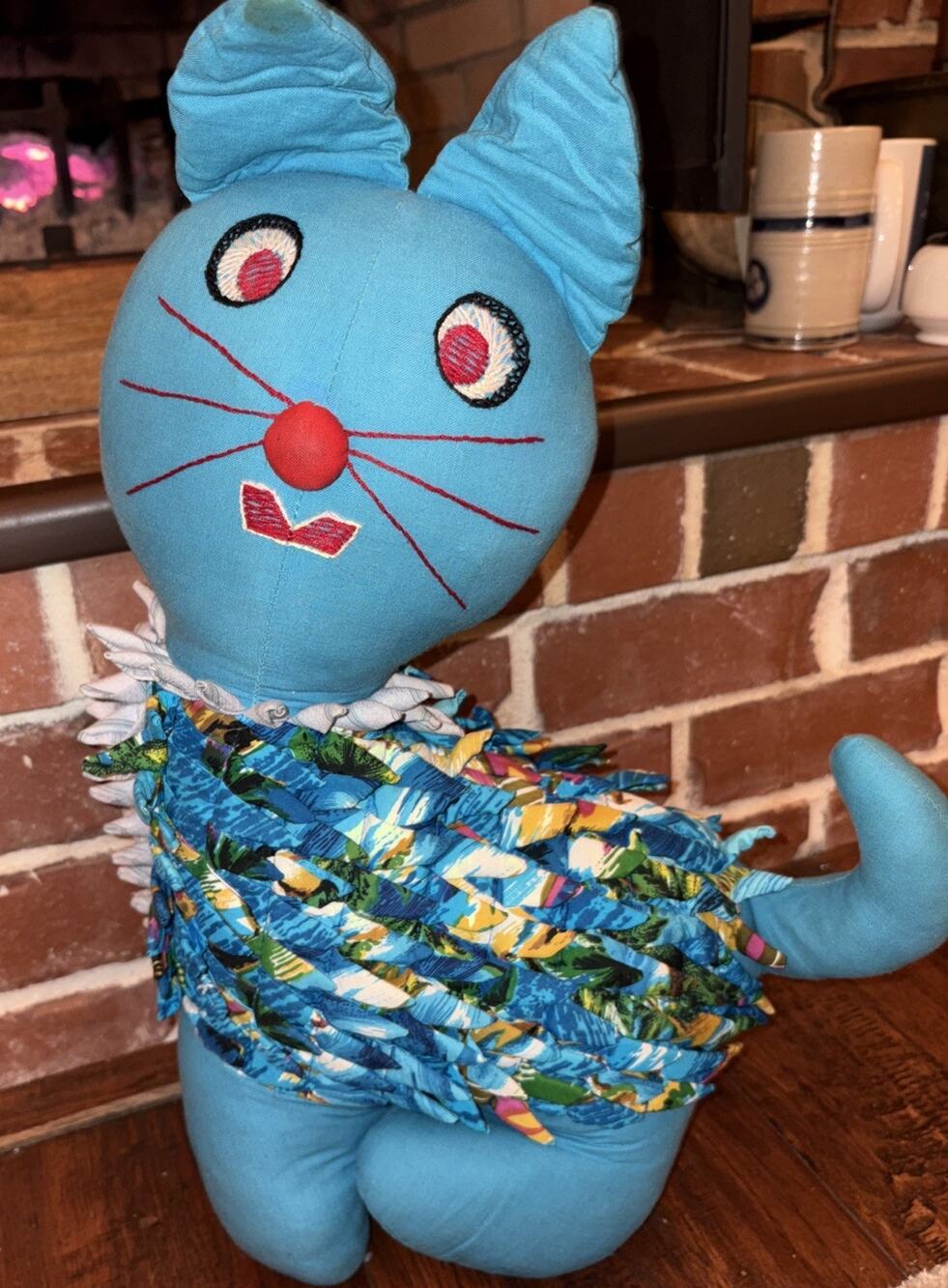 Rag Fabric Cat Plush Kapok Workman Hand Loomed Thialand 18” For Pier 1 Rare